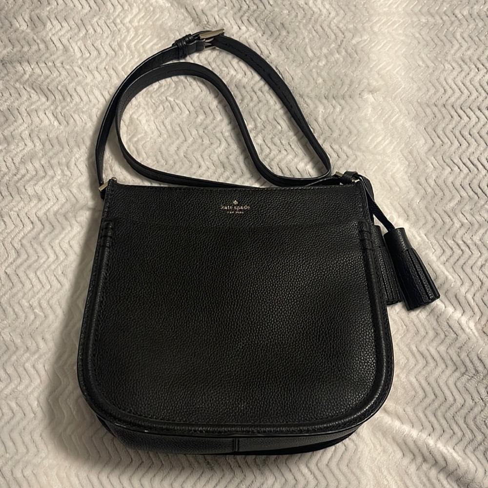 kate spade Black Leather Crossbody Bag with Tassel